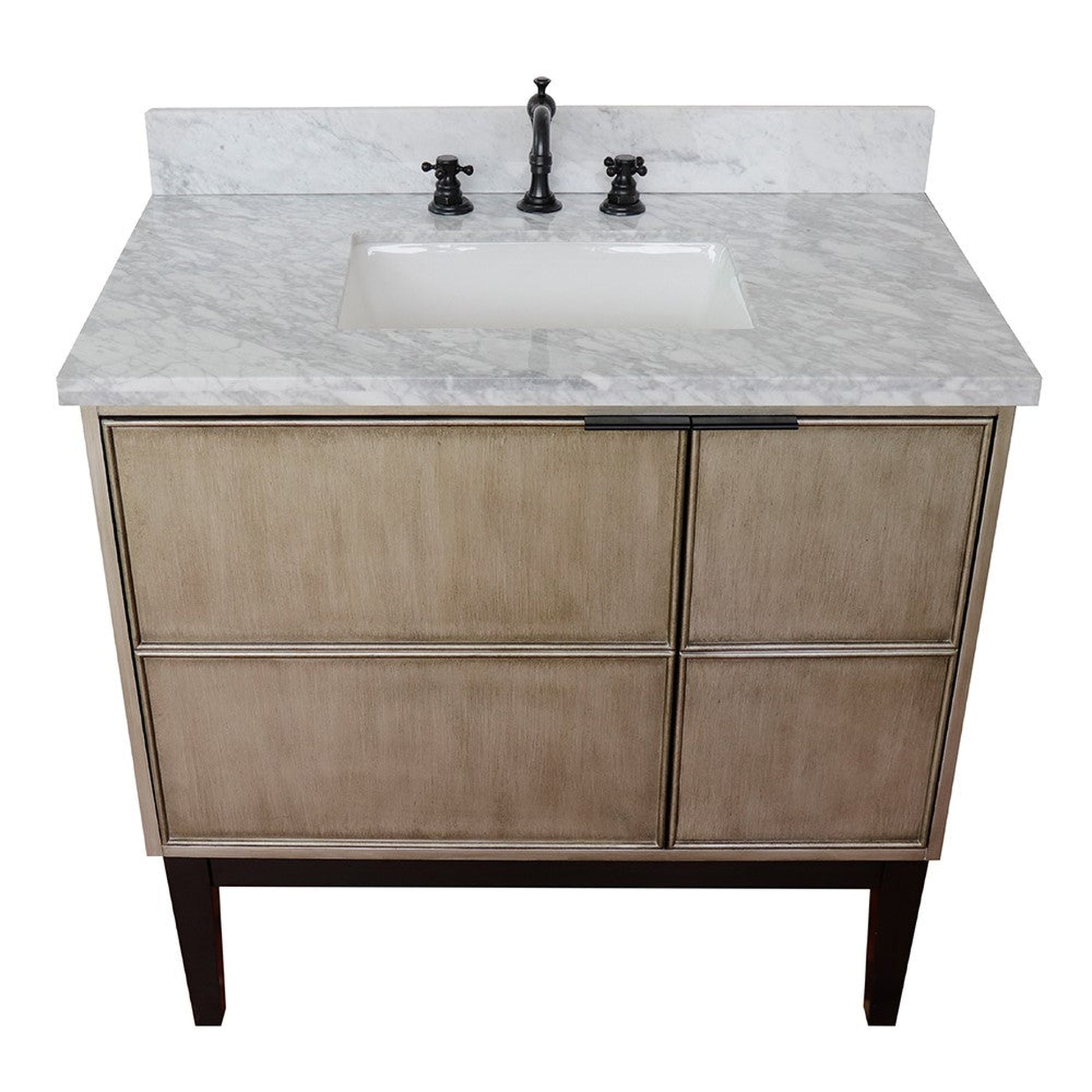 Bellaterra Home Scandi 37" 1-Door 2-Drawer Linen Brown Freestanding Vanity Set With Ceramic Undermount Rectangular Sink and White Carrara Marble Top