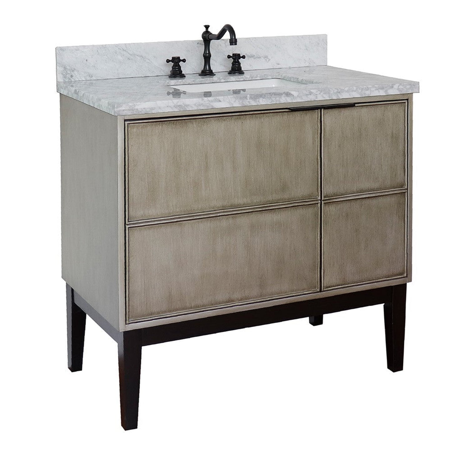 Bellaterra Home Scandi 37" 1-Door 2-Drawer Linen Brown Freestanding Vanity Set With Ceramic Undermount Rectangular Sink and White Carrara Marble Top