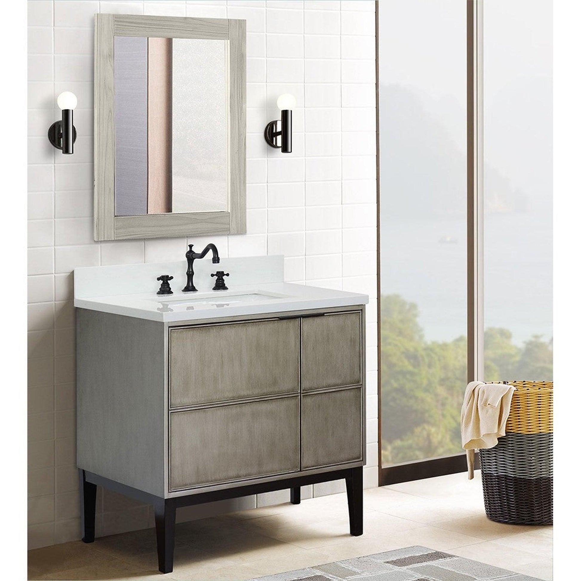 Bellaterra Home Scandi 37" 1-Door 2-Drawer Linen Brown Freestanding Vanity Set With Ceramic Undermount Rectangular Sink and White Quartz Top