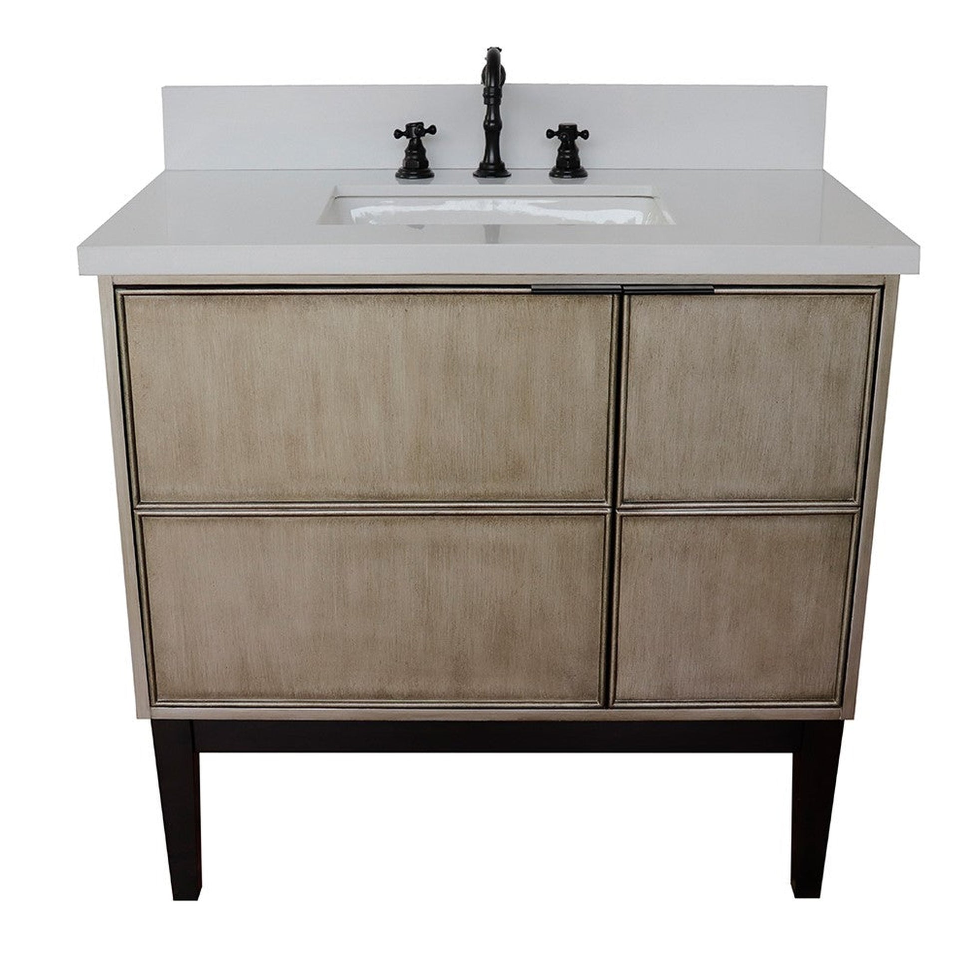 Bellaterra Home Scandi 37" 1-Door 2-Drawer Linen Brown Freestanding Vanity Set With Ceramic Undermount Rectangular Sink and White Quartz Top