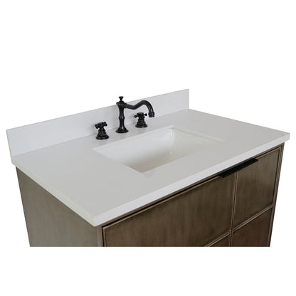 Bellaterra Home Scandi 37" 1-Door 2-Drawer Linen Brown Freestanding Vanity Set With Ceramic Undermount Rectangular Sink and White Quartz Top