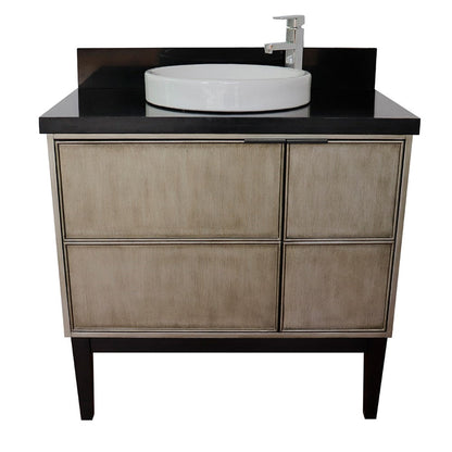 Bellaterra Home Scandi 37" 1-Door 2-Drawer Linen Brown Freestanding Vanity Set With Ceramic Vessel Sink and Black Galaxy Top