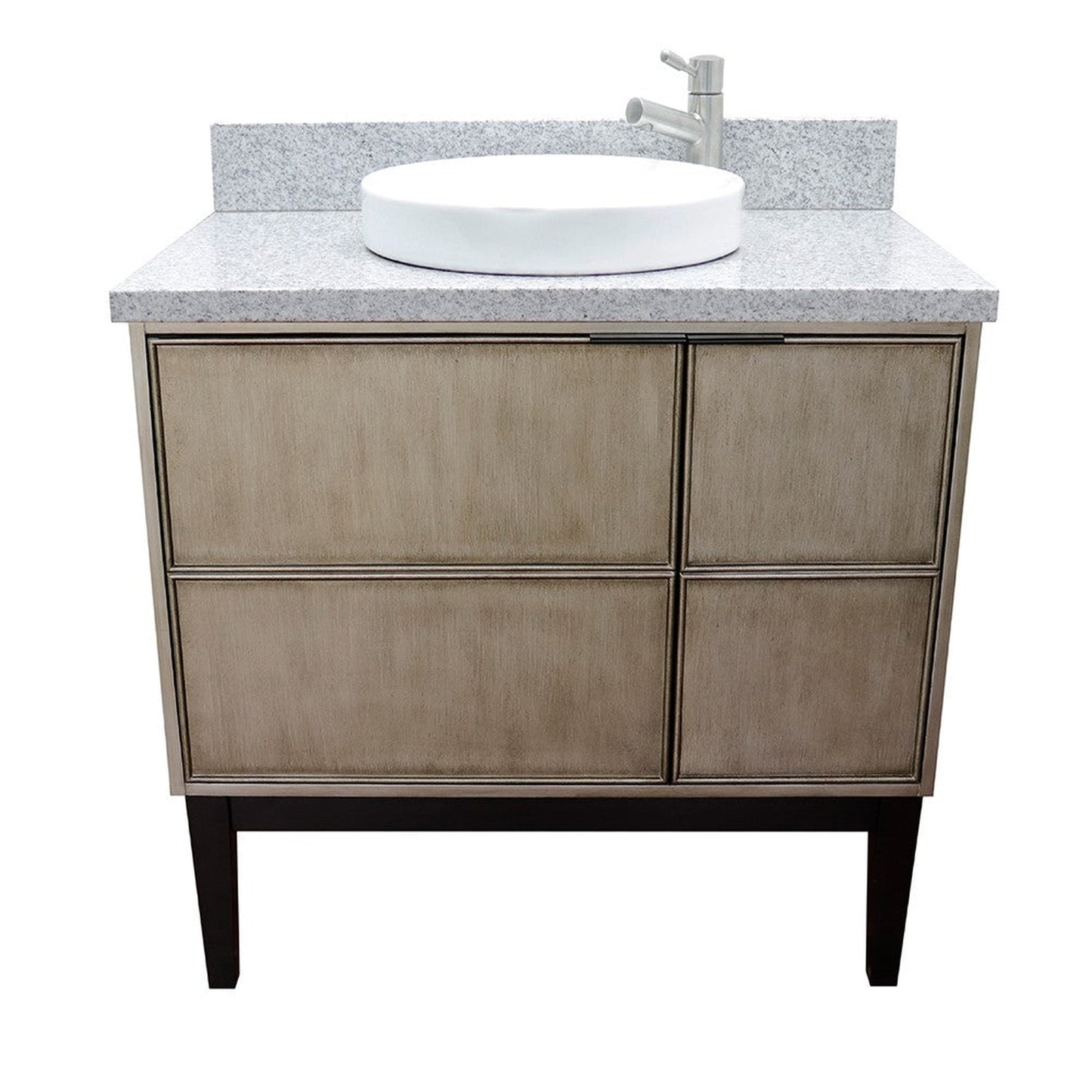 Bellaterra Home Scandi 37" 1-Door 2-Drawer Linen Brown Freestanding Vanity Set With Ceramic Vessel Sink and Gray Granite Top