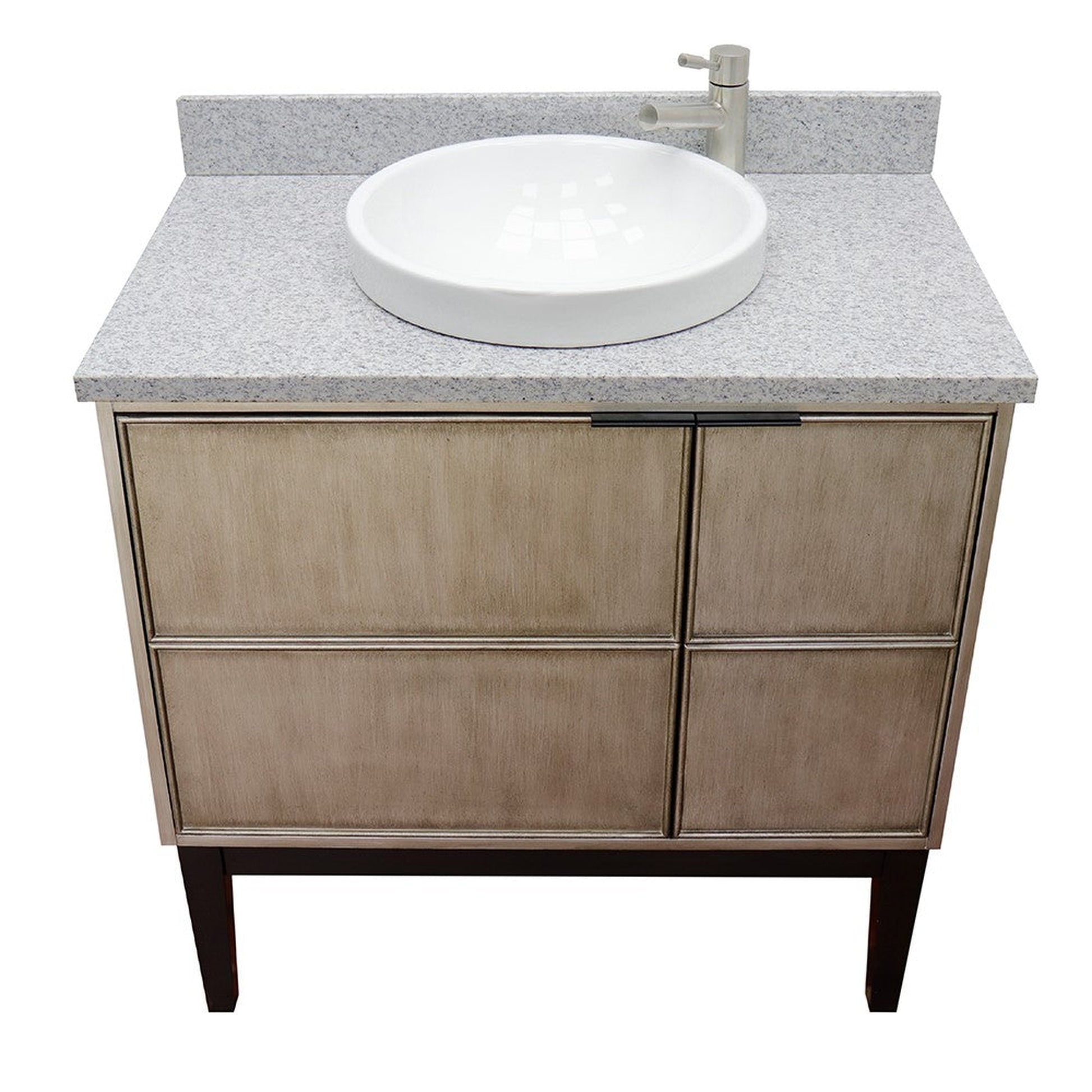 Bellaterra Home Scandi 37" 1-Door 2-Drawer Linen Brown Freestanding Vanity Set With Ceramic Vessel Sink and Gray Granite Top