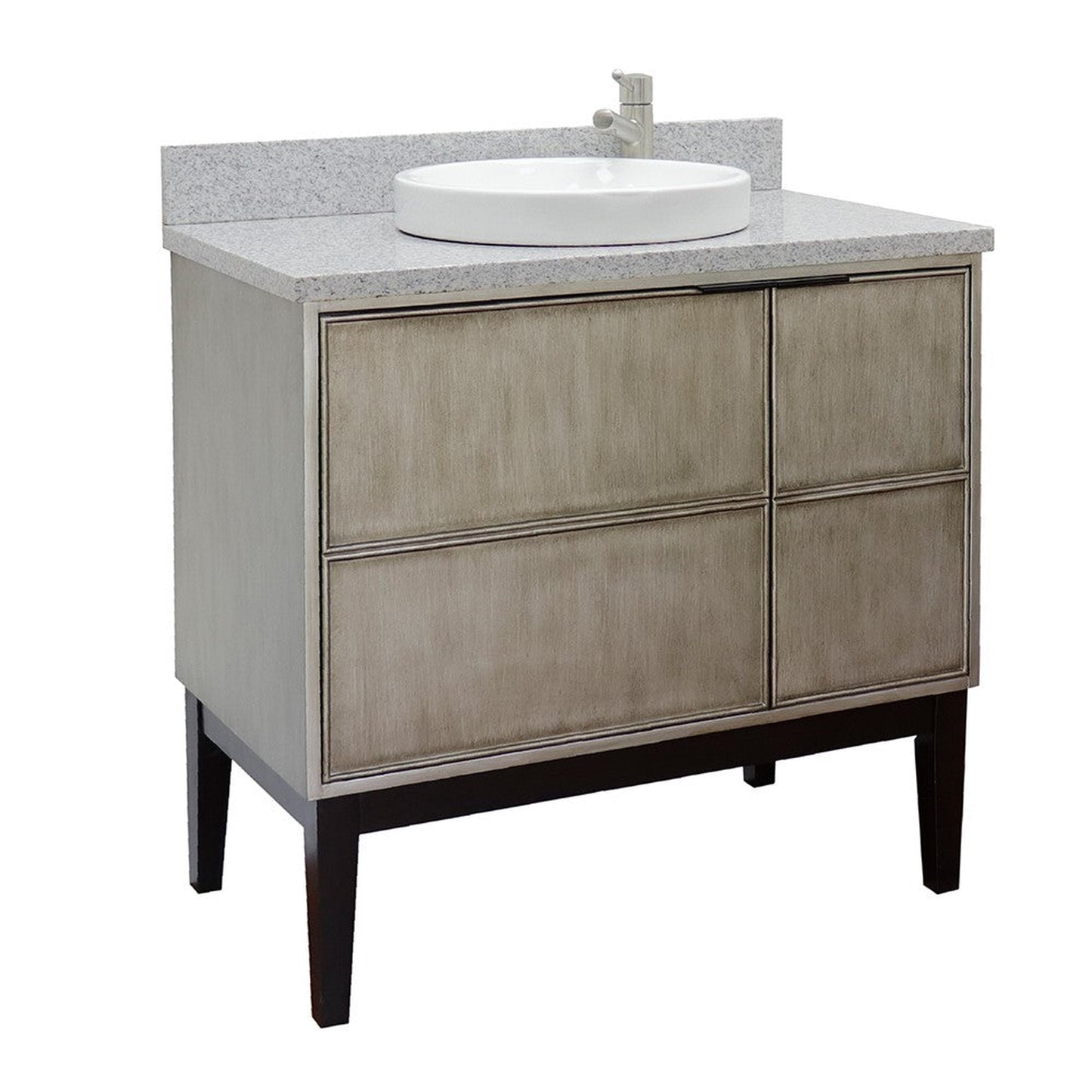 Bellaterra Home Scandi 37" 1-Door 2-Drawer Linen Brown Freestanding Vanity Set With Ceramic Vessel Sink and Gray Granite Top