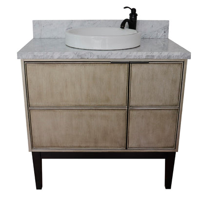 Bellaterra Home Scandi 37" 1-Door 2-Drawer Linen Brown Freestanding Vanity Set With Ceramic Vessel Sink and White Carrara Marble Top