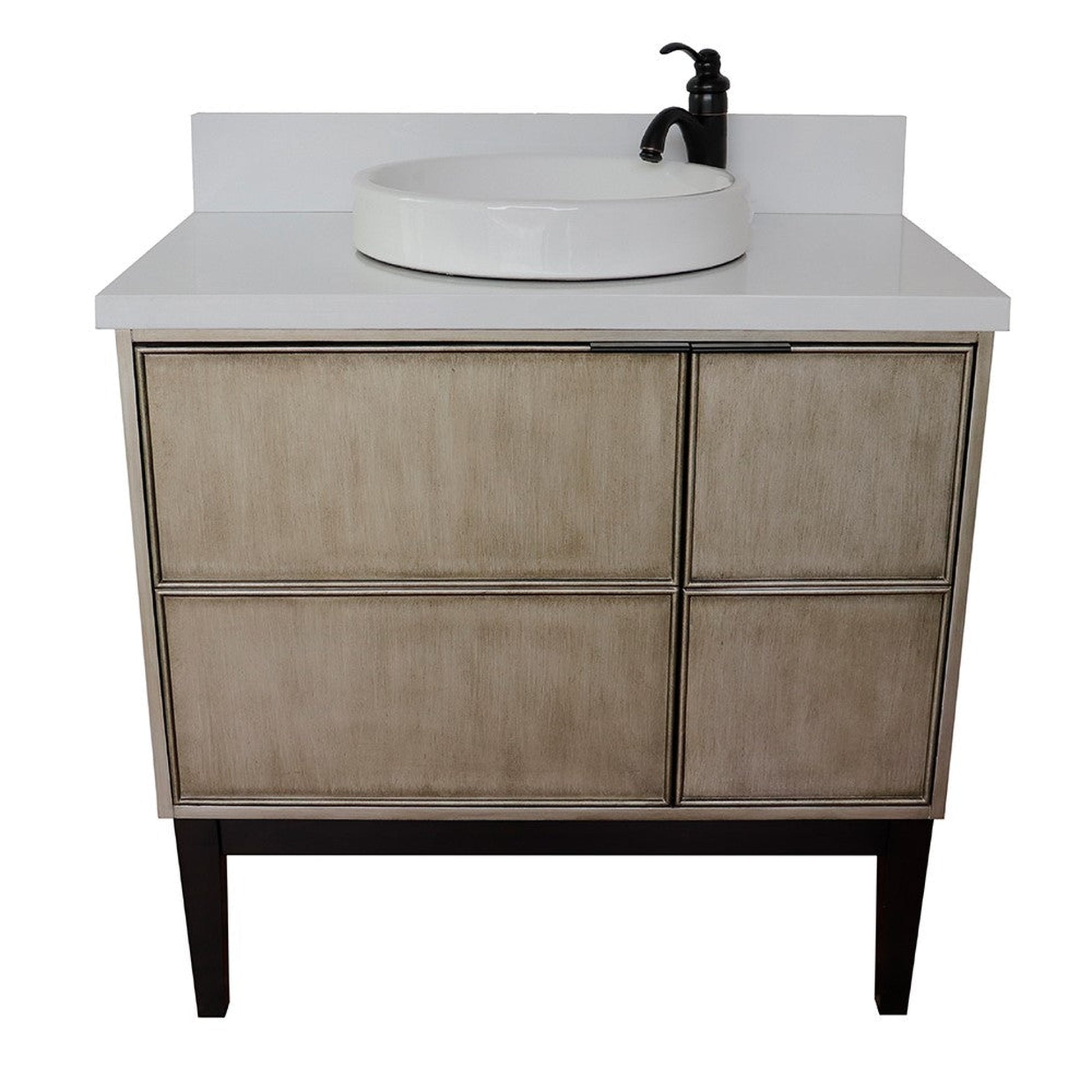 Bellaterra Home Scandi 37" 1-Door 2-Drawer Linen Brown Freestanding Vanity Set With Ceramic Vessel Sink and White Quartz Top