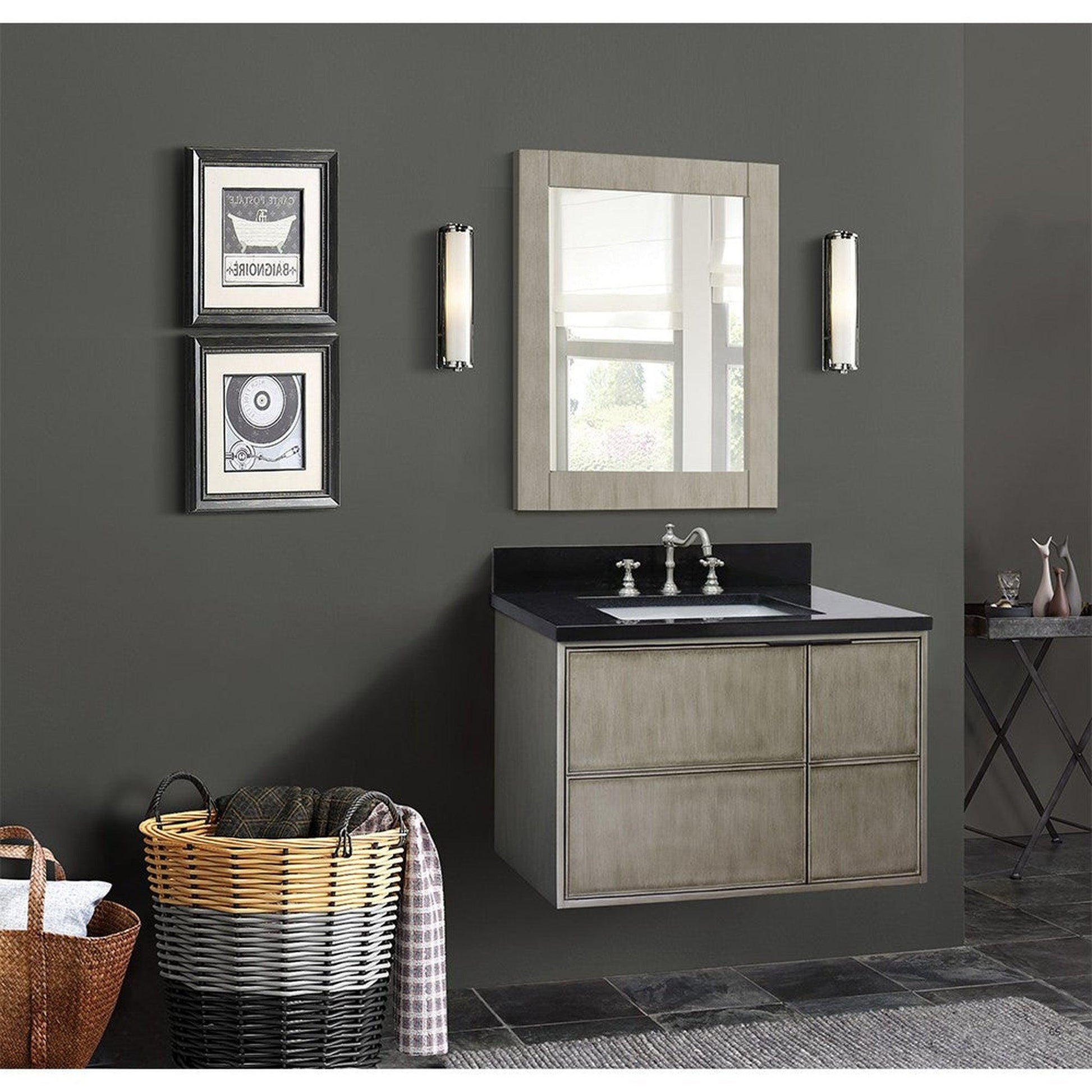 Bellaterra Home Scandi 37" 1-Door 2-Drawer Linen Brown Wall-Mount Vanity Set With Ceramic Undermount Rectangular Sink and Black Galaxy Top