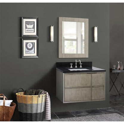 Bellaterra Home Scandi 37" 1-Door 2-Drawer Linen Brown Wall-Mount Vanity Set With Ceramic Undermount Rectangular Sink and Black Galaxy Top