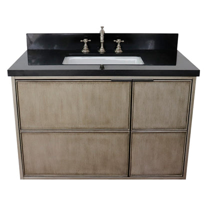 Bellaterra Home Scandi 37" 1-Door 2-Drawer Linen Brown Wall-Mount Vanity Set With Ceramic Undermount Rectangular Sink and Black Galaxy Top