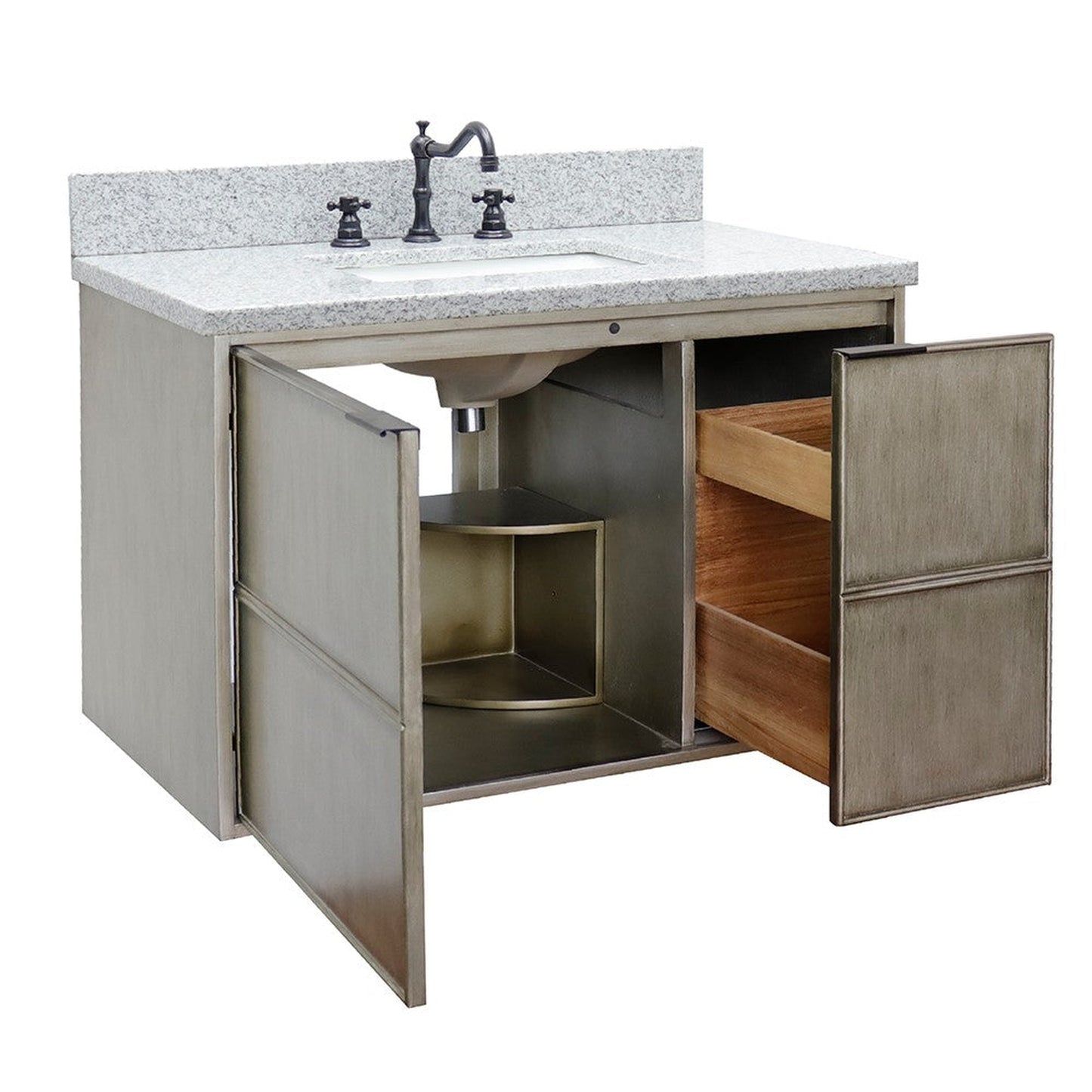 Bellaterra Home Scandi 37" 1-Door 2-Drawer Linen Brown Wall-Mount Vanity Set With Ceramic Undermount Rectangular Sink and Gray Granite Top