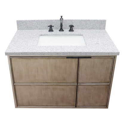 Bellaterra Home Scandi 37" 1-Door 2-Drawer Linen Brown Wall-Mount Vanity Set With Ceramic Undermount Rectangular Sink and Gray Granite Top