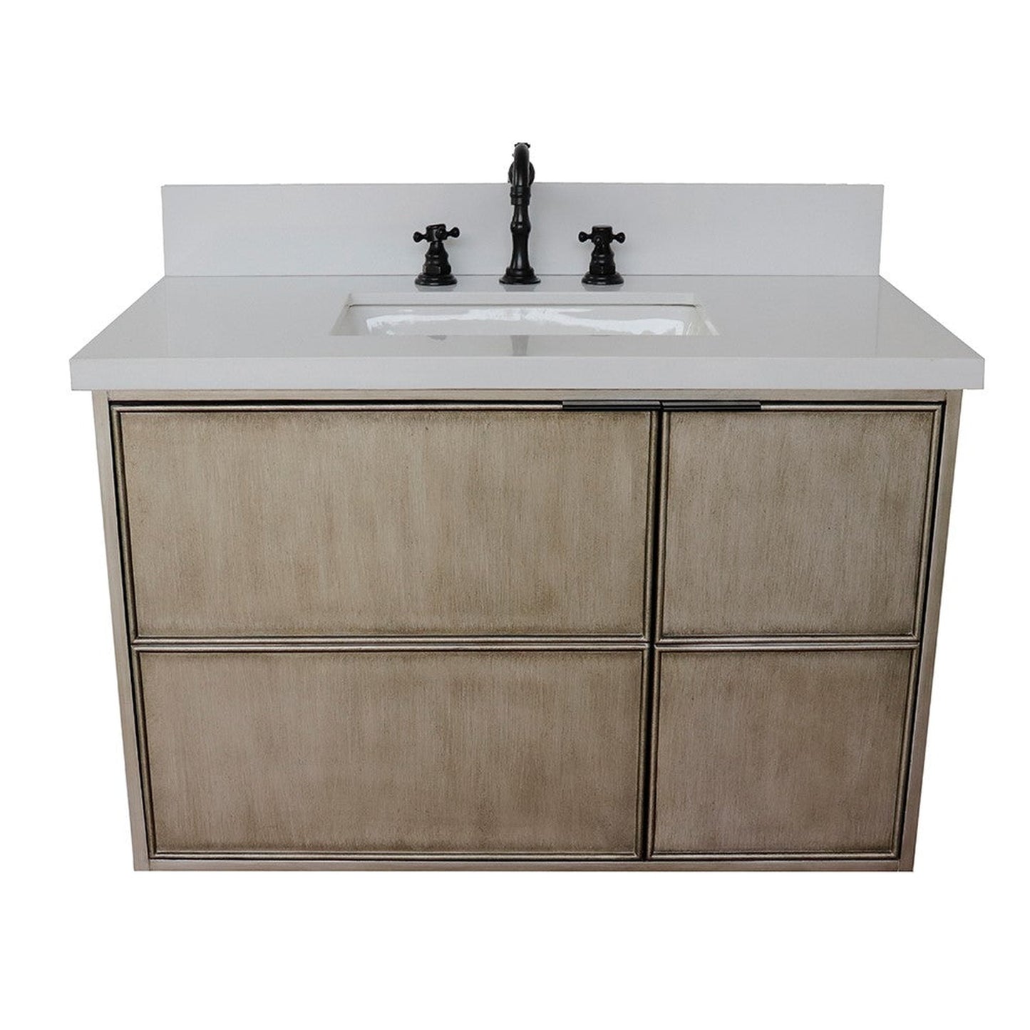 Bellaterra Home Scandi 37" 1-Door 2-Drawer Linen Brown Wall-Mount Vanity Set With Ceramic Undermount Rectangular Sink and White Quartz Top