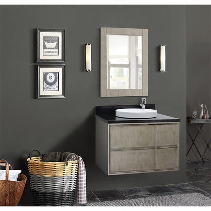 Bellaterra Home Scandi 37" 1-Door 2-Drawer Linen Brown Wall-Mount Vanity Set With Ceramic Vessel Sink and Black Galaxy Top
