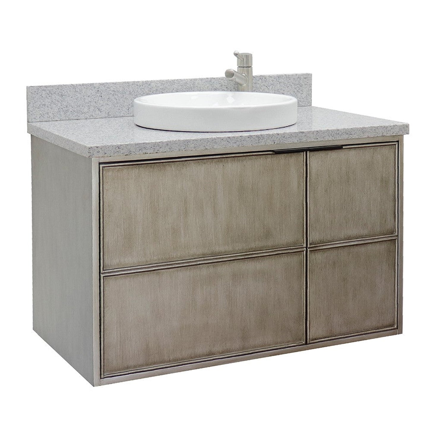 Bellaterra Home Scandi 37" 1-Door 2-Drawer Linen Brown Wall-Mount Vanity Set With Ceramic Vessel Sink and Gray Granite Top