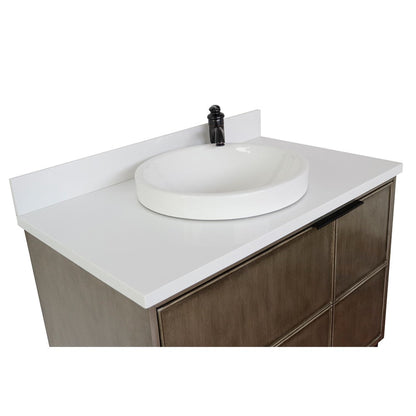 Bellaterra Home Scandi 37" 1-Door 2-Drawer Linen Brown Wall-Mount Vanity Set With Ceramic Vessel Sink and White Quartz Top