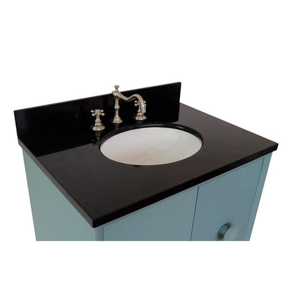 Bellaterra Home Stora 31" 2-Door 1-Drawer Aqua Blue Freestanding Vanity Set With Ceramic Undermount Oval Sink and Black Galaxy Top