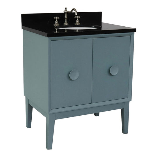 Bellaterra Home Stora 31" 2-Door 1-Drawer Aqua Blue Freestanding Vanity Set With Ceramic Undermount Oval Sink and Black Galaxy Top