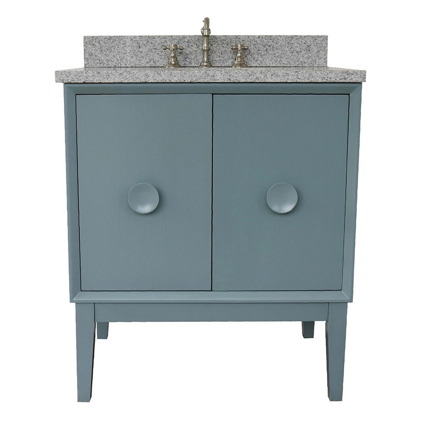 Bellaterra Home Stora 31" 2-Door 1-Drawer Aqua Blue Freestanding Vanity Set With Ceramic Undermount Oval Sink and Gray Granite Top