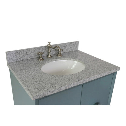 Bellaterra Home Stora 31" 2-Door 1-Drawer Aqua Blue Freestanding Vanity Set With Ceramic Undermount Oval Sink and Gray Granite Top
