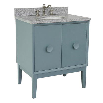 Bellaterra Home Stora 31" 2-Door 1-Drawer Aqua Blue Freestanding Vanity Set With Ceramic Undermount Oval Sink and Gray Granite Top