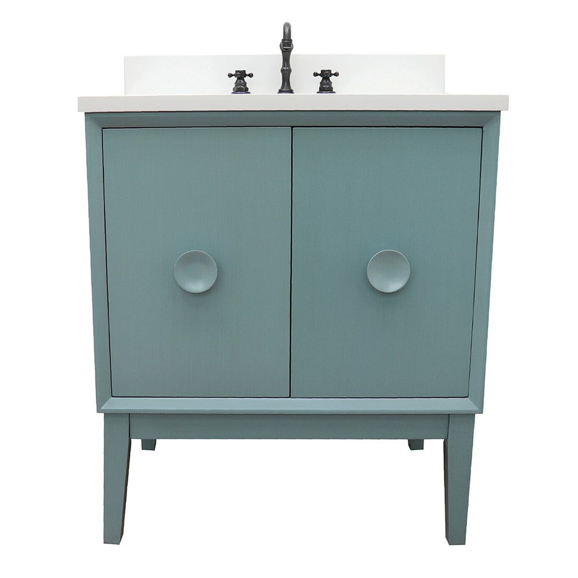 Bellaterra Home Stora 31" 2-Door 1-Drawer Aqua Blue Freestanding Vanity Set With Ceramic Undermount Oval Sink and White Quartz Top
