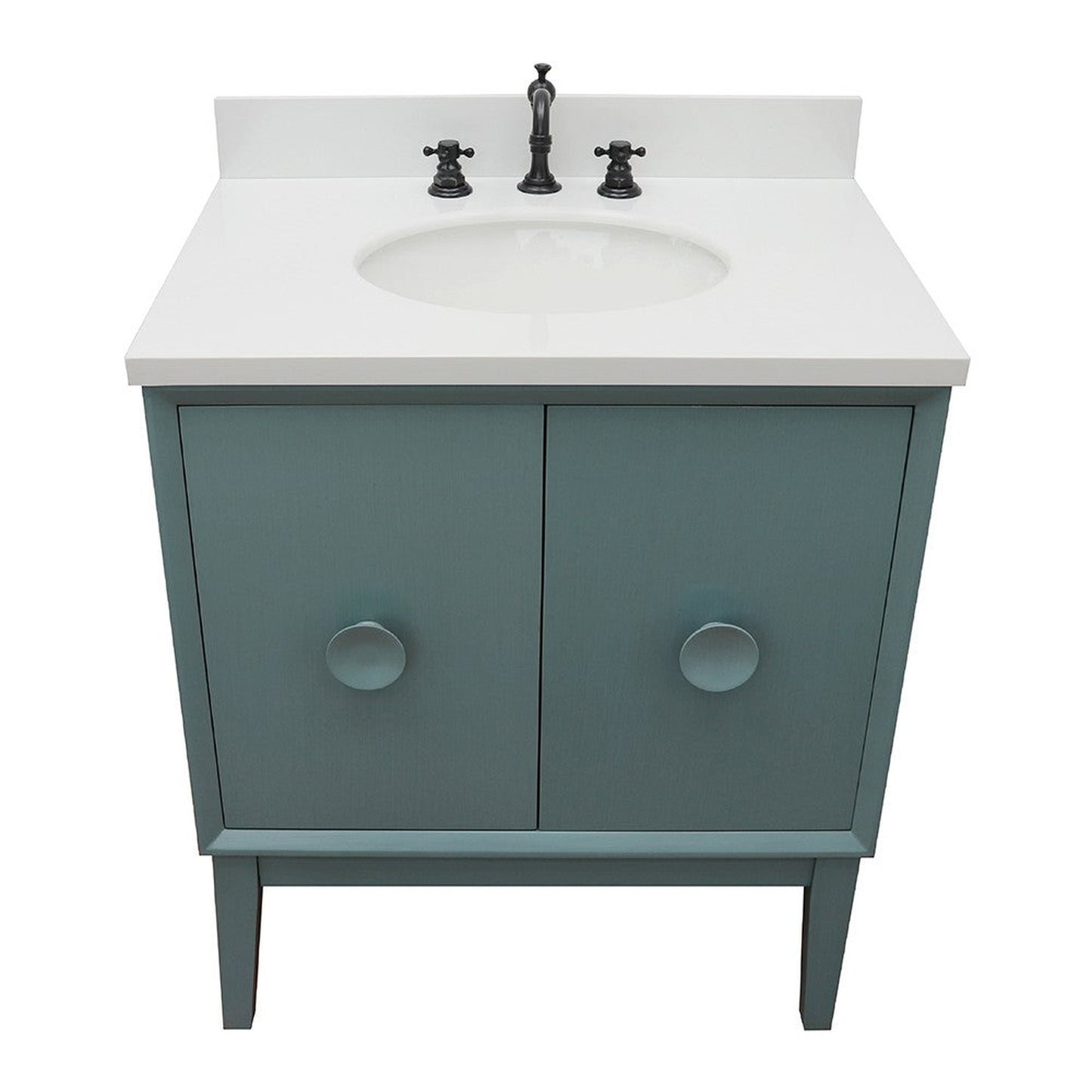 Bellaterra Home Stora 31" 2-Door 1-Drawer Aqua Blue Freestanding Vanity Set With Ceramic Undermount Oval Sink and White Quartz Top