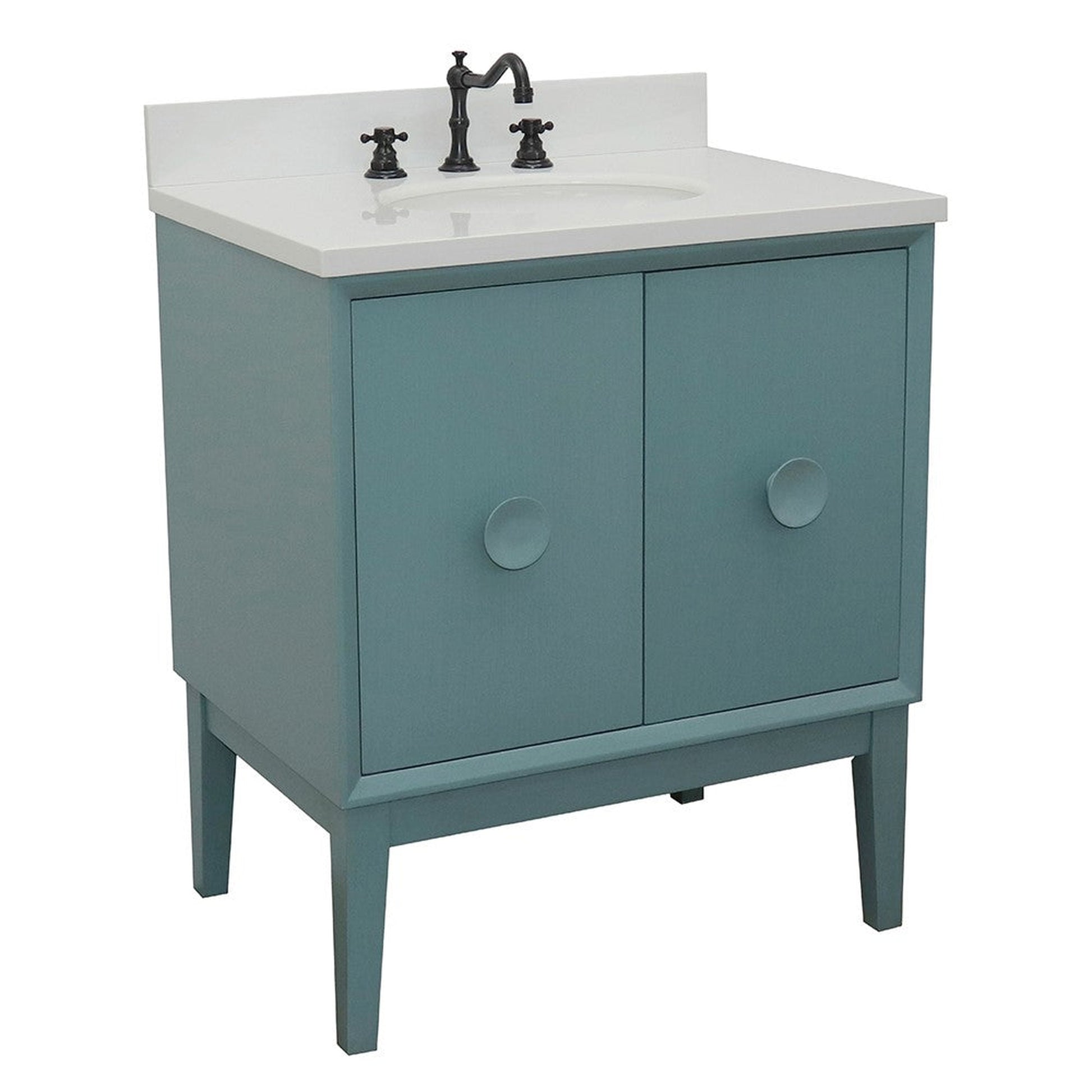 Bellaterra Home Stora 31" 2-Door 1-Drawer Aqua Blue Freestanding Vanity Set With Ceramic Undermount Oval Sink and White Quartz Top