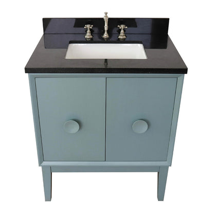 Bellaterra Home Stora 31" 2-Door 1-Drawer Aqua Blue Freestanding Vanity Set With Ceramic Undermount Rectangular Sink and Black Galaxy Top