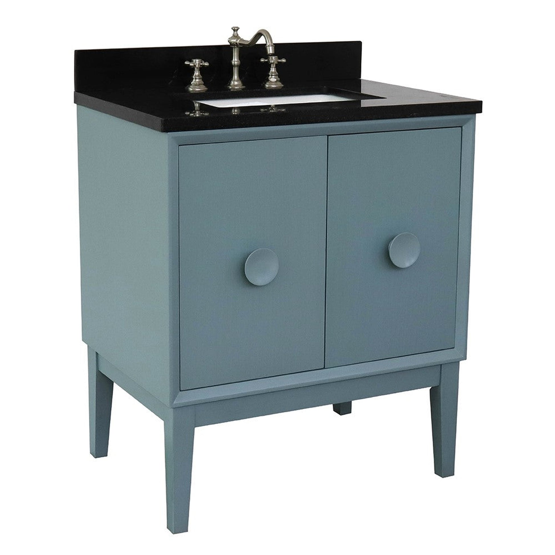 Bellaterra Home Stora 31" 2-Door 1-Drawer Aqua Blue Freestanding Vanity Set With Ceramic Undermount Rectangular Sink and Black Galaxy Top