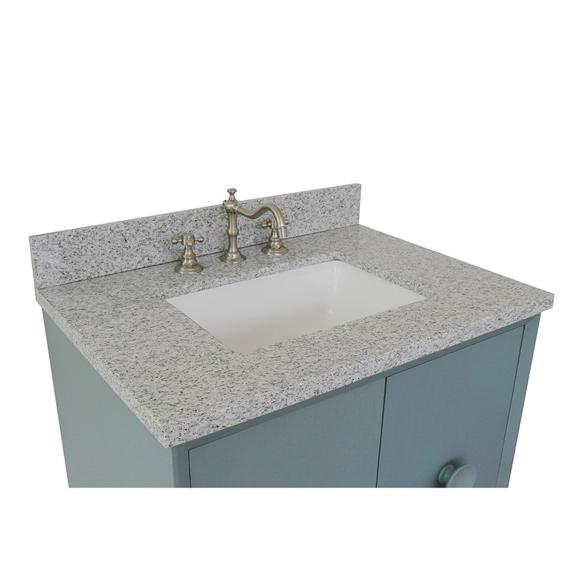 Bellaterra Home Stora 31" 2-Door 1-Drawer Aqua Blue Freestanding Vanity Set With Ceramic Undermount Rectangular Sink and Gray Granite Top