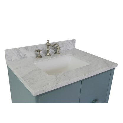 Bellaterra Home Stora 31" 2-Door 1-Drawer Aqua Blue Freestanding Vanity Set With Ceramic Undermount Rectangular Sink and White Carrara Marble Top