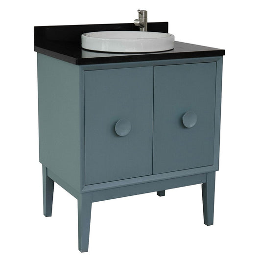 Bellaterra Home Stora 31" 2-Door 1-Drawer Aqua Blue Freestanding Vanity Set With Ceramic Vessel Sink and Black Galaxy Top