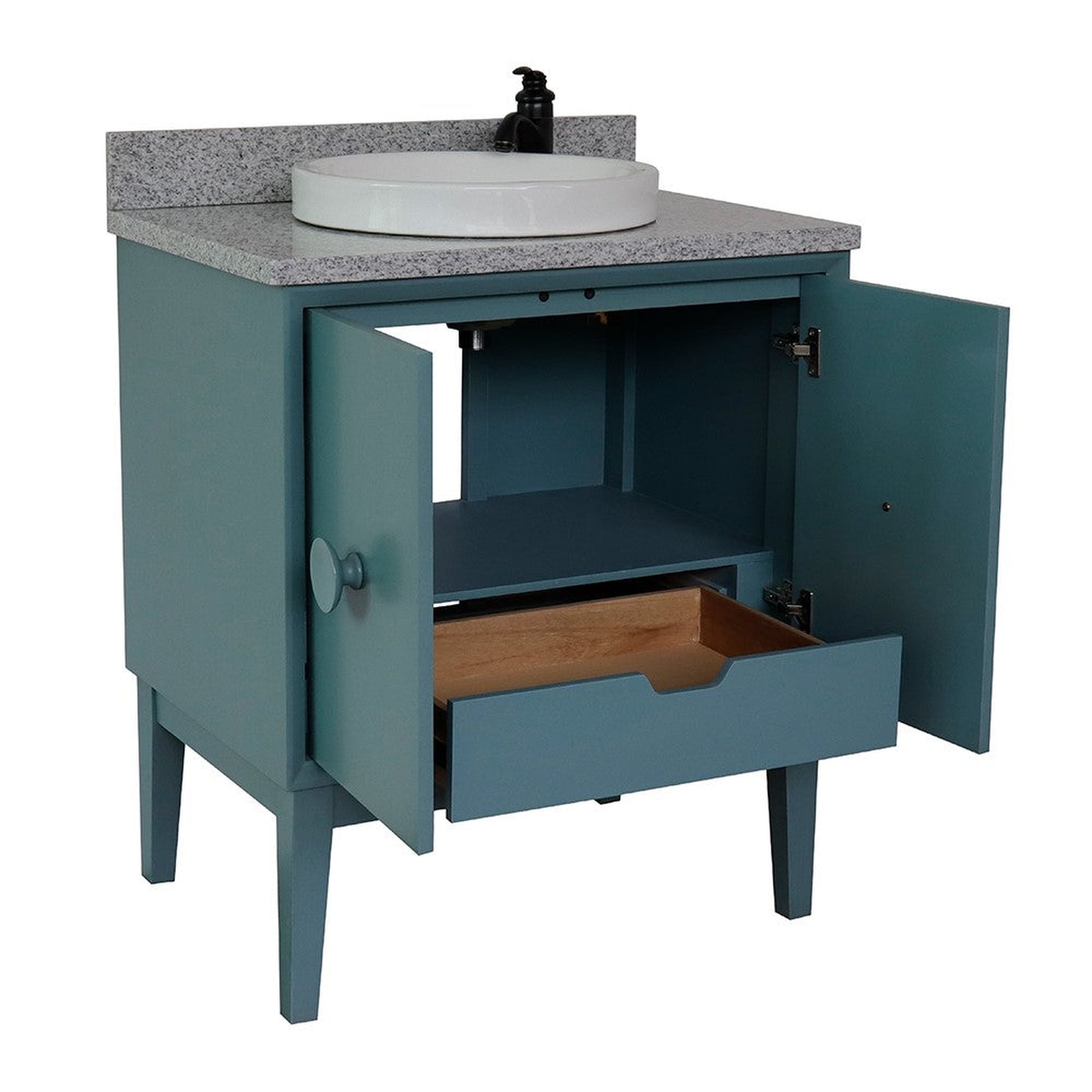 Bellaterra Home Stora 31" 2-Door 1-Drawer Aqua Blue Freestanding Vanity Set With Ceramic Vessel Sink and Gray Granite Top