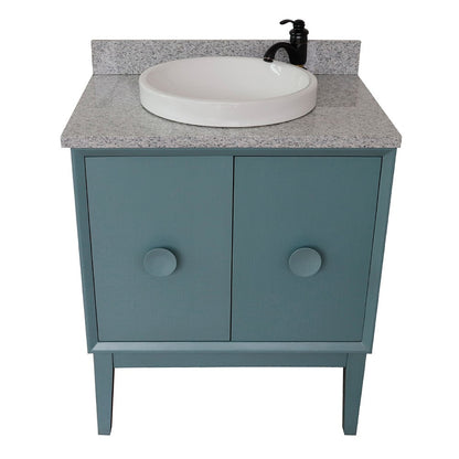 Bellaterra Home Stora 31" 2-Door 1-Drawer Aqua Blue Freestanding Vanity Set With Ceramic Vessel Sink and Gray Granite Top