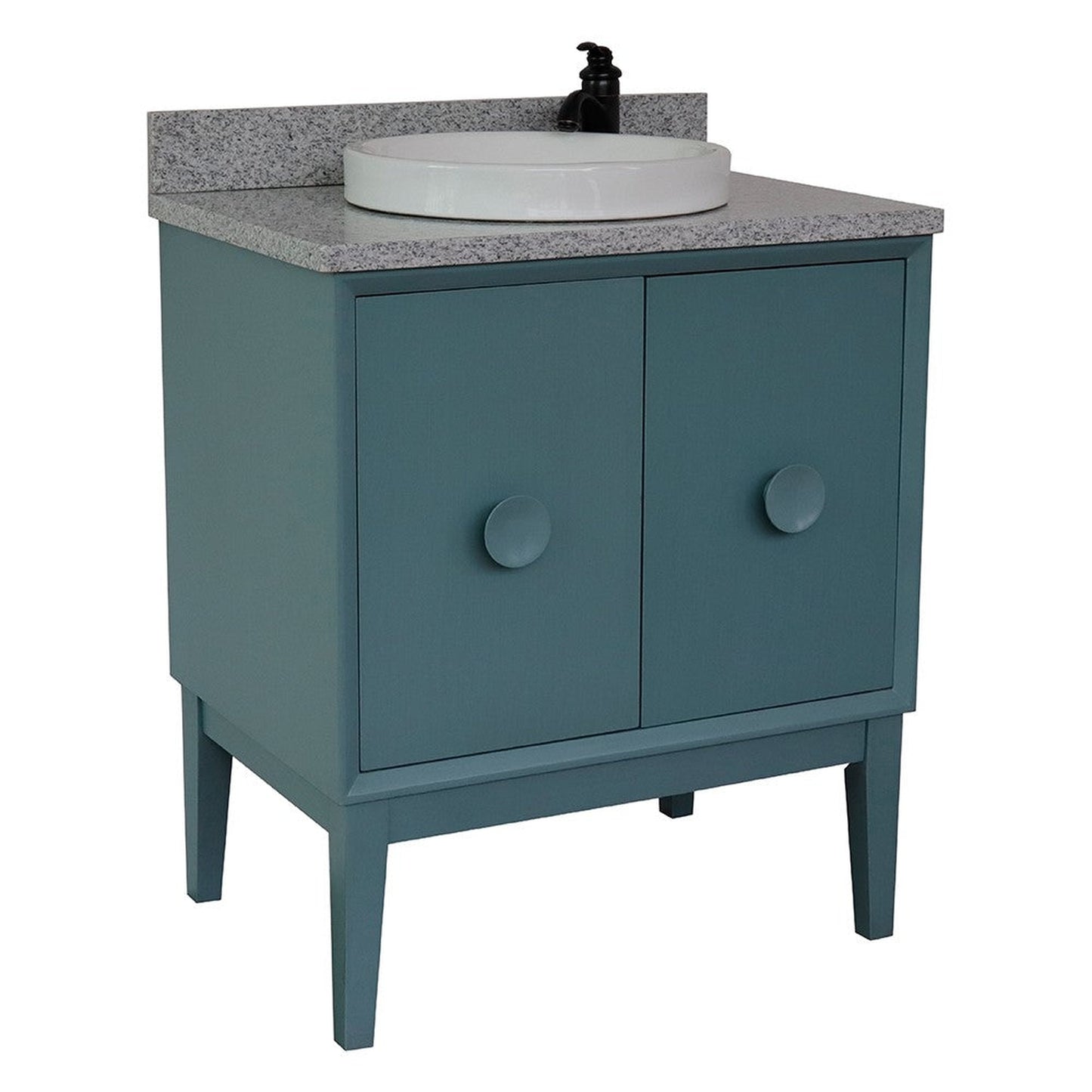 Bellaterra Home Stora 31" 2-Door 1-Drawer Aqua Blue Freestanding Vanity Set With Ceramic Vessel Sink and Gray Granite Top