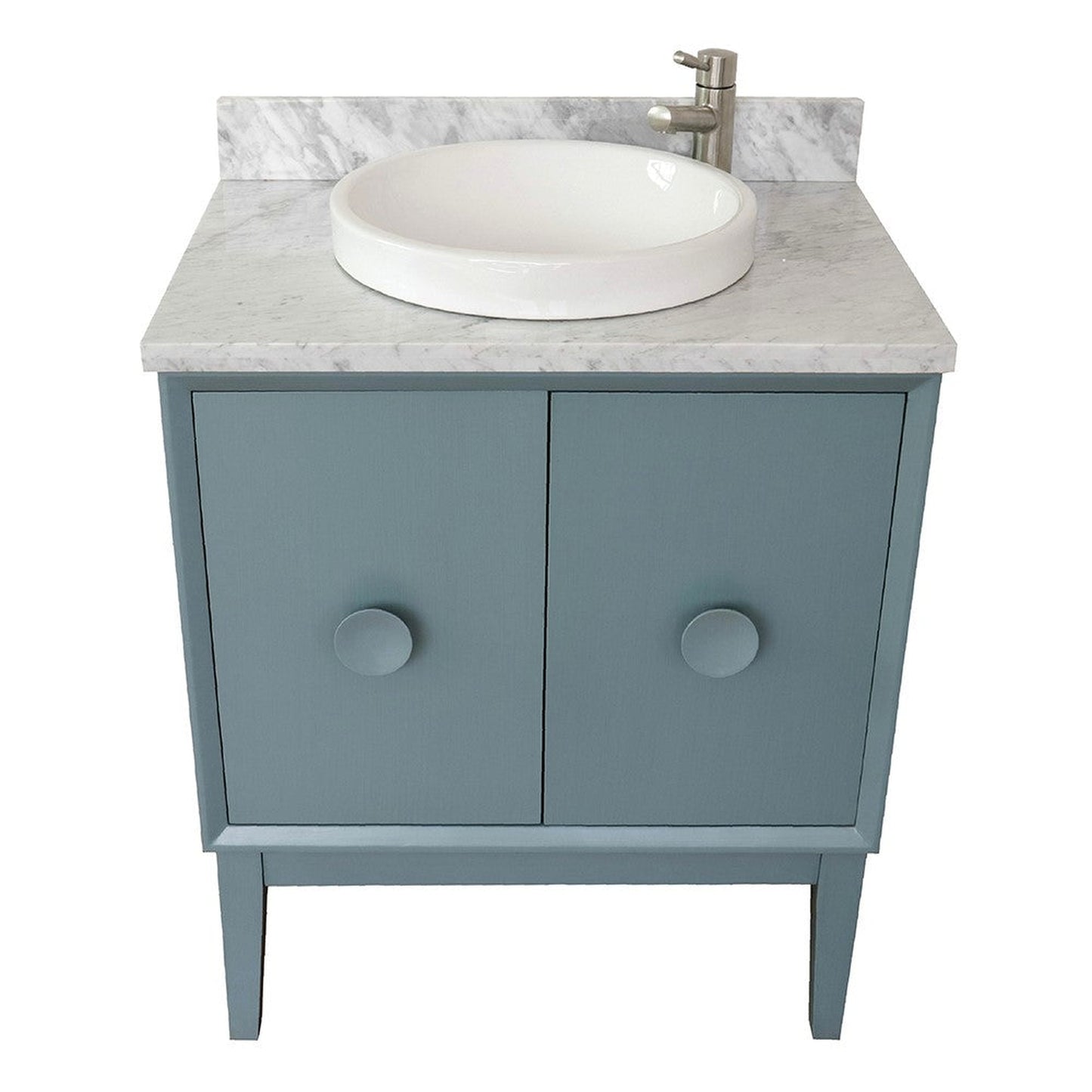 Bellaterra Home Stora 31" 2-Door 1-Drawer Aqua Blue Freestanding Vanity Set With Ceramic Vessel Sink and White Carrara Marble Top