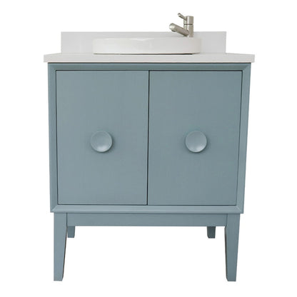 Bellaterra Home Stora 31" 2-Door 1-Drawer Aqua Blue Freestanding Vanity Set With Ceramic Vessel Sink and White Quartz Top