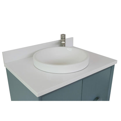 Bellaterra Home Stora 31" 2-Door 1-Drawer Aqua Blue Freestanding Vanity Set With Ceramic Vessel Sink and White Quartz Top