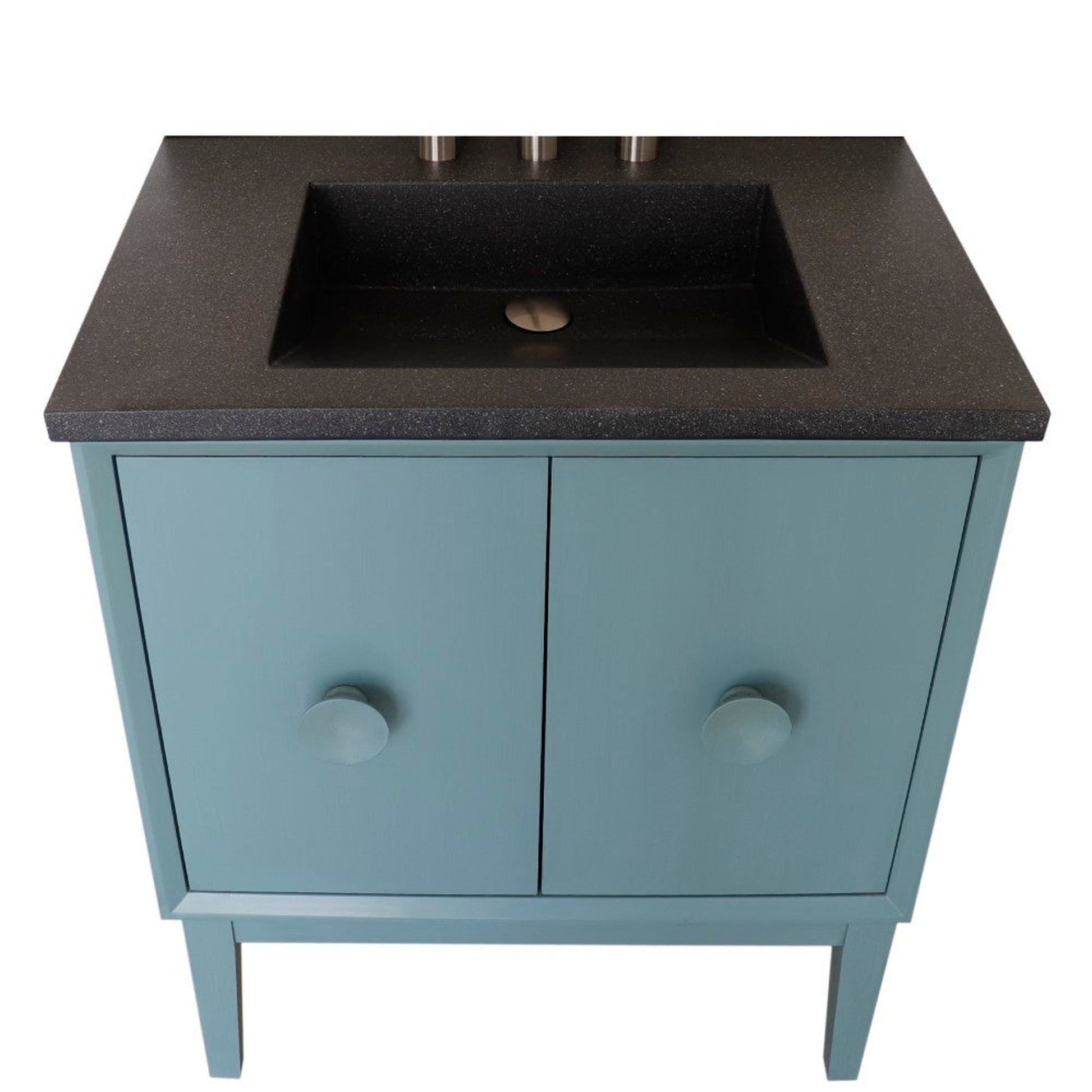 Bellaterra Home Stora 31" 2-Door 1-Drawer Aqua Blue Freestanding Vanity Set With Concrete Integrated Rectangular Ramp Sink and Black Concrete Top