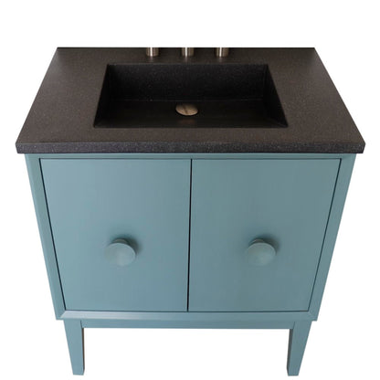 Bellaterra Home Stora 31" 2-Door 1-Drawer Aqua Blue Freestanding Vanity Set With Concrete Integrated Rectangular Ramp Sink and Black Concrete Top