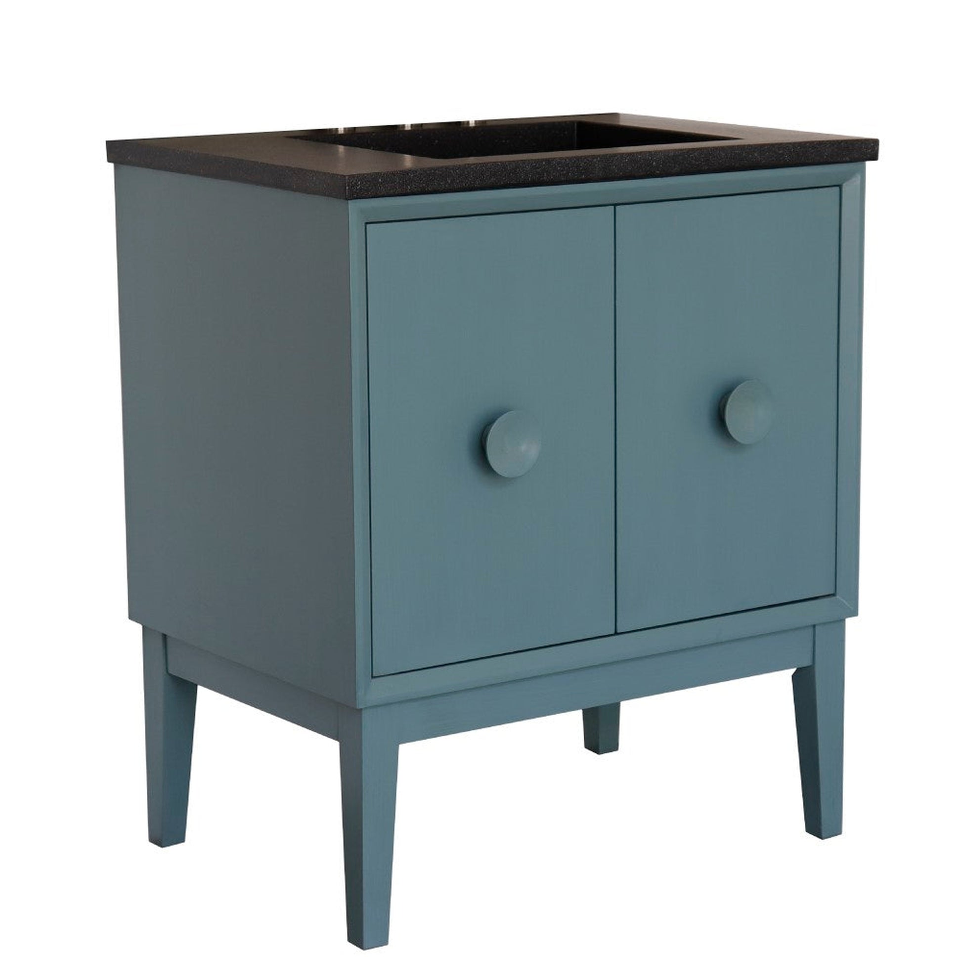 Bellaterra Home Stora 31" 2-Door 1-Drawer Aqua Blue Freestanding Vanity Set With Concrete Integrated Rectangular Ramp Sink and Black Concrete Top