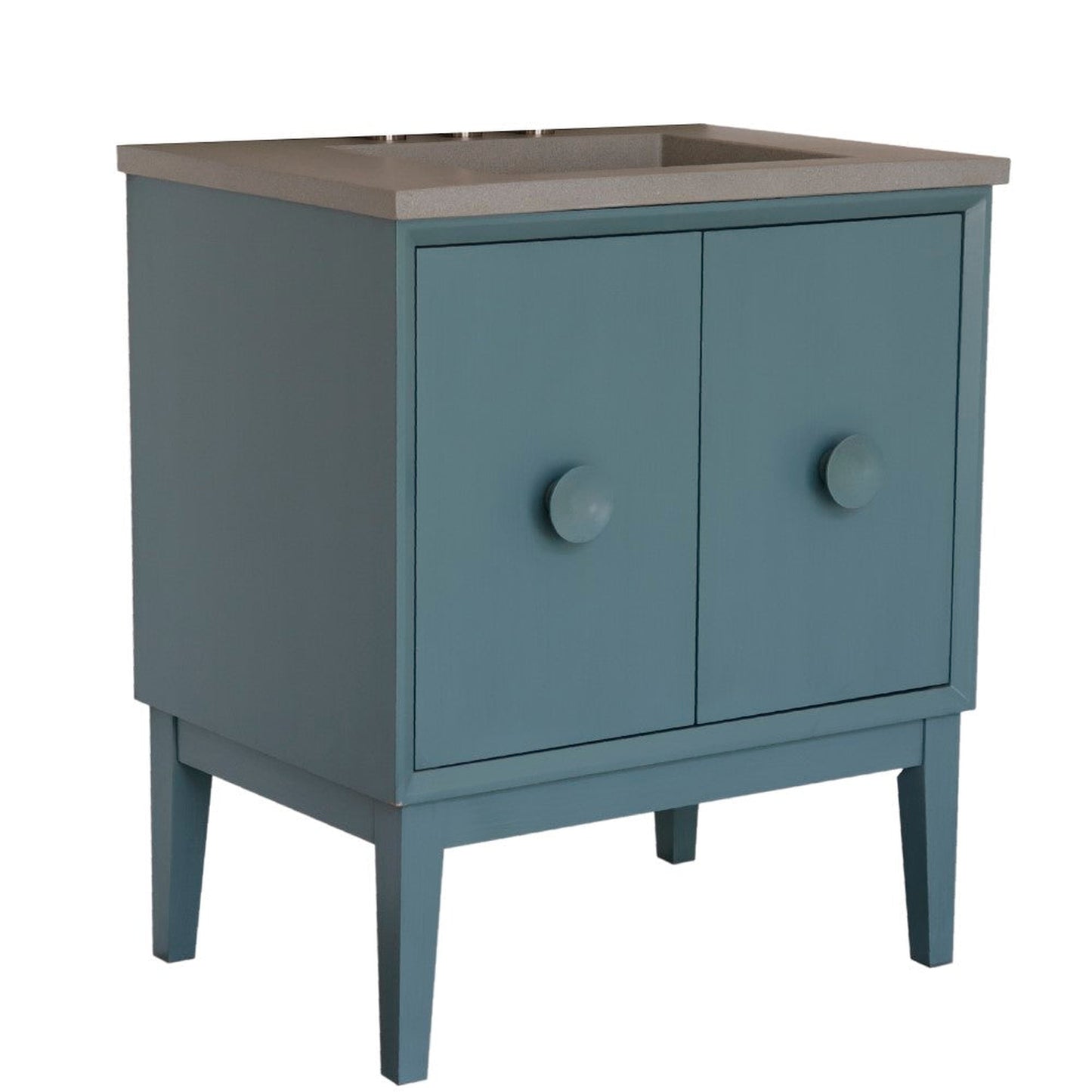 Bellaterra Home Stora 31" 2-Door 1-Drawer Aqua Blue Freestanding Vanity Set With Concrete Integrated Rectangular Ramp Sink and Gray Concrete Top