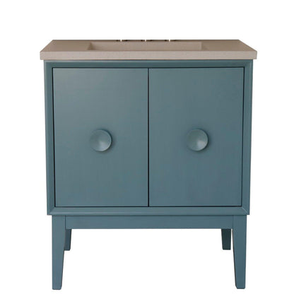 Bellaterra Home Stora 31" 2-Door 1-Drawer Aqua Blue Freestanding Vanity Set With Concrete Integrated Rectangular Ramp Sink and White Concrete Top