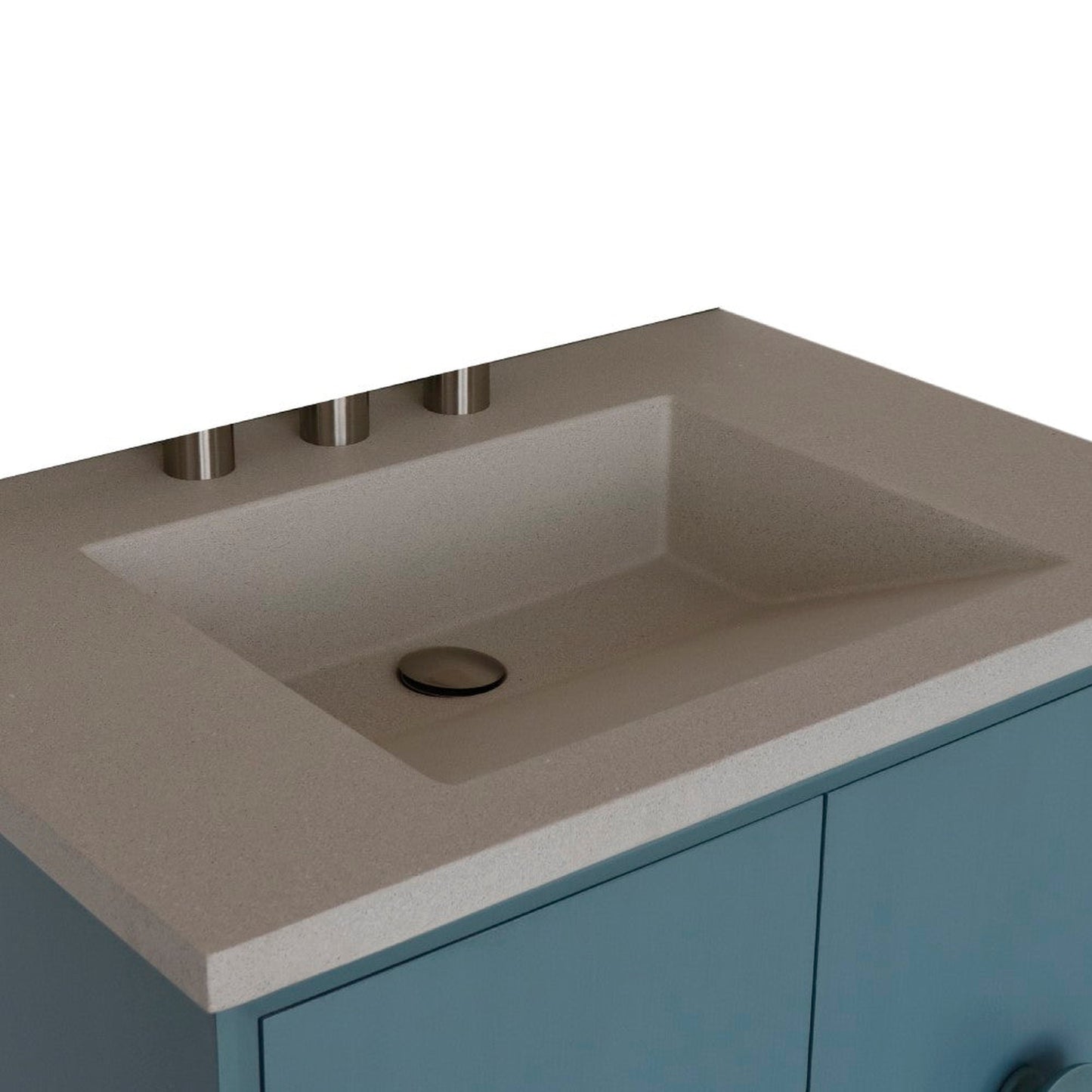 Bellaterra Home Stora 31" 2-Door 1-Drawer Aqua Blue Freestanding Vanity Set With Concrete Integrated Rectangular Ramp Sink and White Concrete Top
