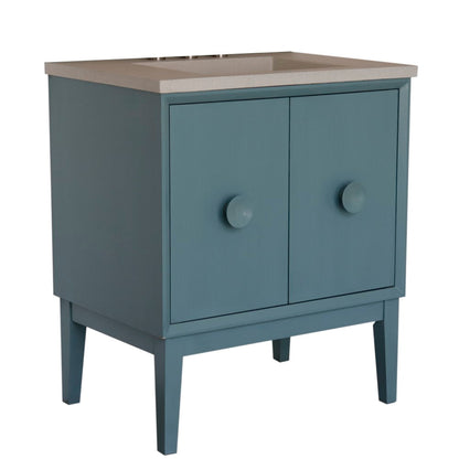 Bellaterra Home Stora 31" 2-Door 1-Drawer Aqua Blue Freestanding Vanity Set With Concrete Integrated Rectangular Ramp Sink and White Concrete Top