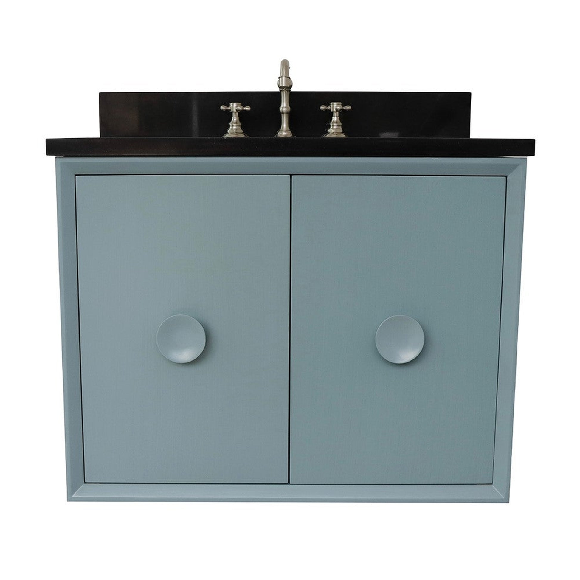 Bellaterra Home Stora 31" 2-Door 1-Drawer Aqua Blue Wall-Mount Vanity Set With Ceramic Undermount Oval Sink and Black Galaxy Top
