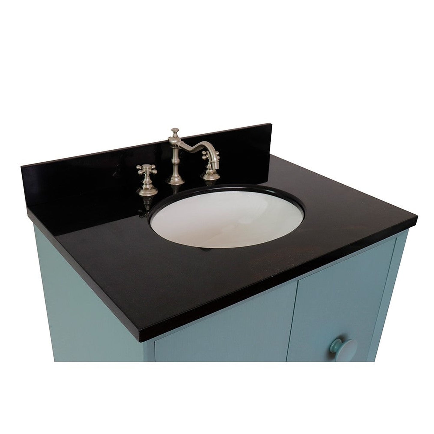 Bellaterra Home Stora 31" 2-Door 1-Drawer Aqua Blue Wall-Mount Vanity Set With Ceramic Undermount Oval Sink and Black Galaxy Top