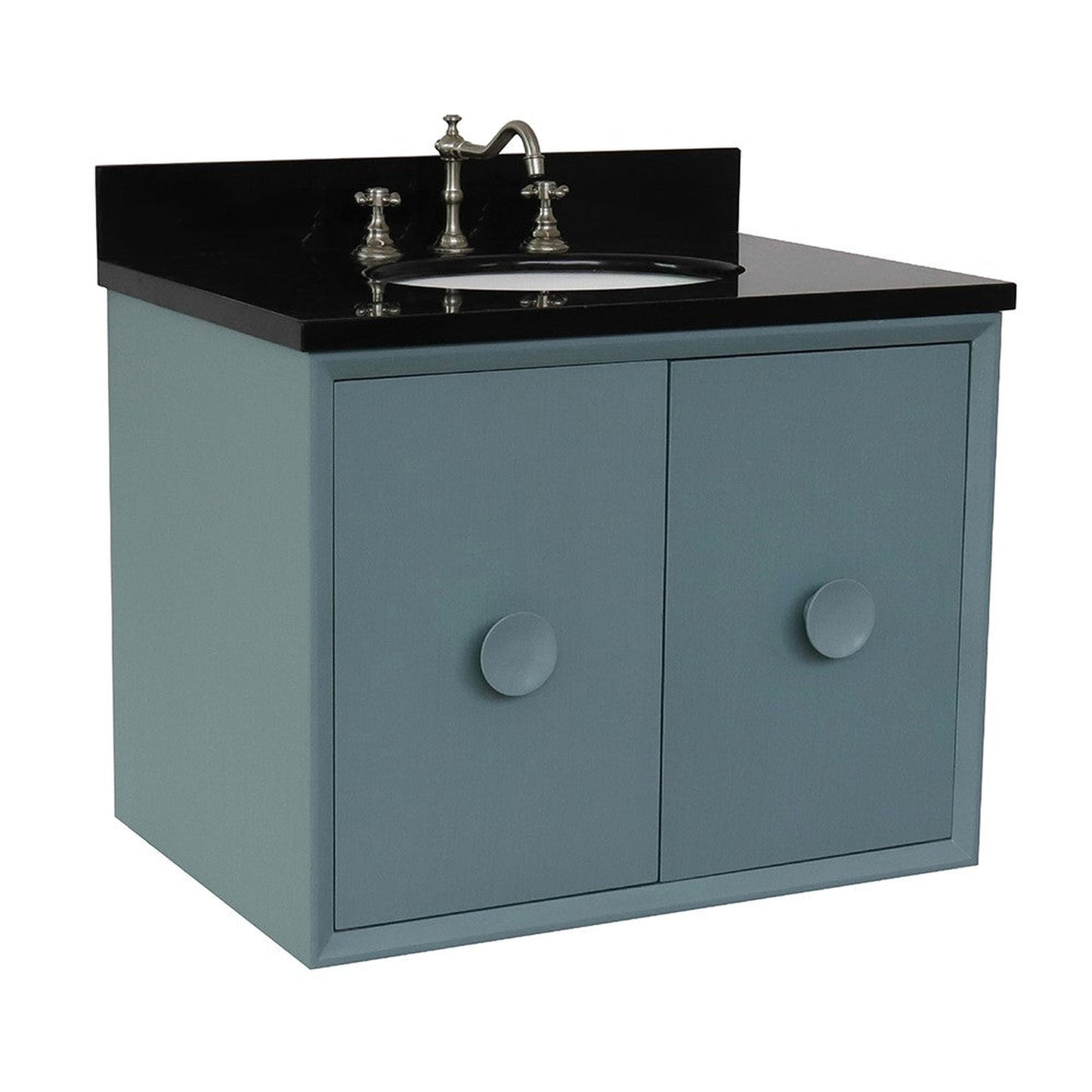 Bellaterra Home Stora 31" 2-Door 1-Drawer Aqua Blue Wall-Mount Vanity Set With Ceramic Undermount Oval Sink and Black Galaxy Top