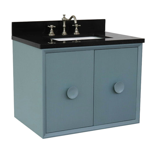 Bellaterra Home Stora 31" 2-Door 1-Drawer Aqua Blue Wall-Mount Vanity Set With Ceramic Undermount Rectangular Sink and Black Galaxy Top